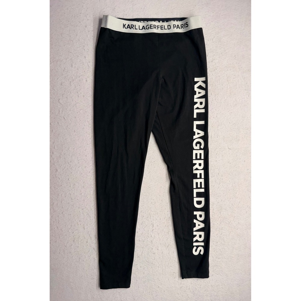 Karl Lagerfeld Paris Womens Black Logo Leggings Elastic Waist Size Small